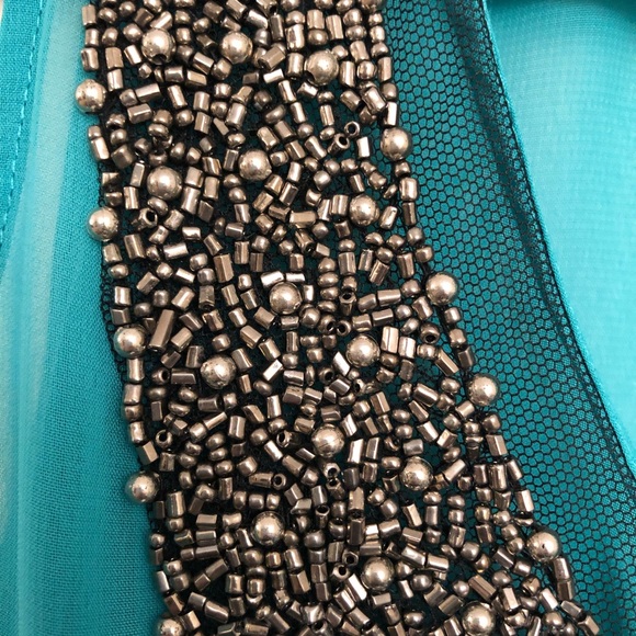 Pacsun Teal Beaded Collar Dress (Small) - Picture 4 of 6